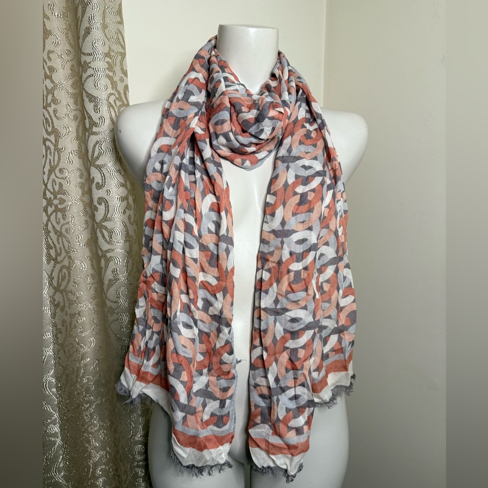 Coach Coral and Gray Patterned Scarf